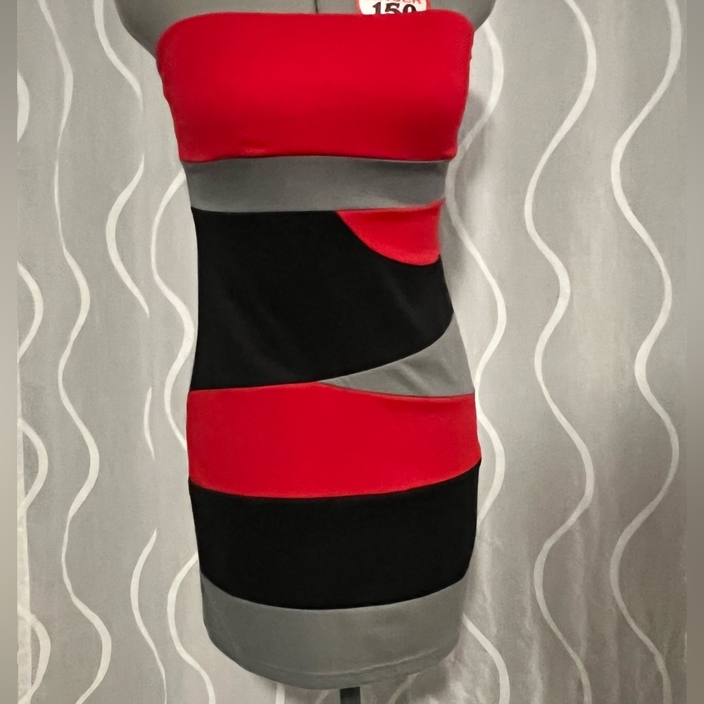 Chesley Red, Black, and Gray Mini Dress